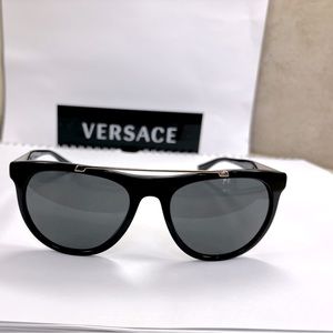 New Versace MOD4347 GB1/87 Black Sunglasses with Gold Brow Bar